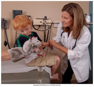 Examining a child’s ear with demonstration to reduce fear