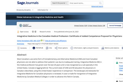 Screenshot of article on integrative medicine in Canadian medical profession