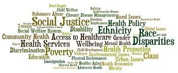Word cloud highlighting social determinants of health and disparities