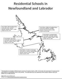 Map of residential schools in Newfoundland and Labrador