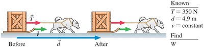 Dog pulling sled: work and energy transfer