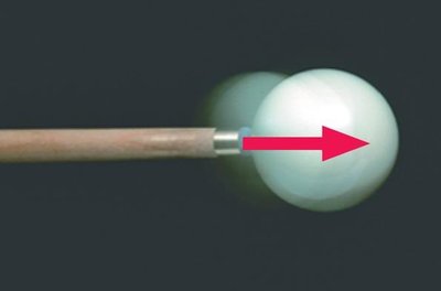 Cue stick applying force to billiard ball