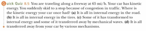Quick Quiz 8.5: Car kinetic energy dissipation