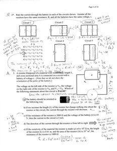 Four circuit diagrams with resistors and batteries