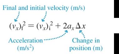 Equation for final velocity squared with constant acceleration