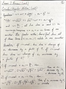 Circular motion equations and example calculations