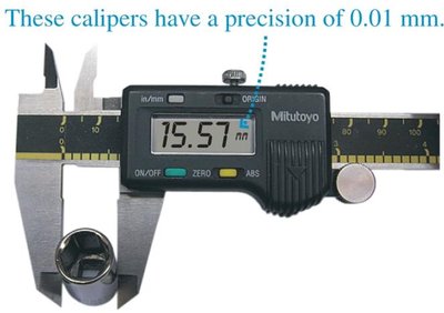 Calipers showing measurement precision