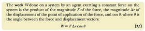 Definition and formula for work done by a constant force