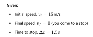 Given values for braking example