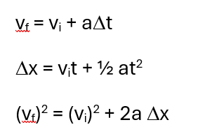 Kinematic equations for braking