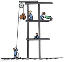 Worker lifting a load two stories high.