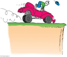 Car going off a cliff, illustrating the conversion of kinetic energy and work done by friction.