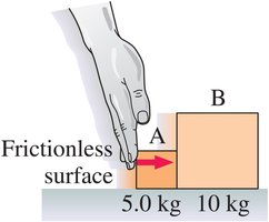 Hand pushing two blocks in contact