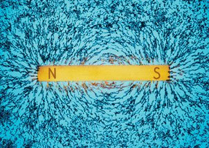 Iron filings showing magnetic field lines