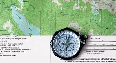 Compass and map showing magnetic declination