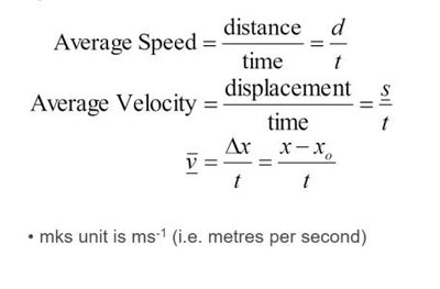 Equations for average speed and velocity