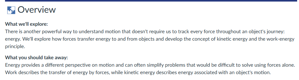 Overview of energy and work in physics