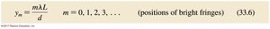 Equation for position of bright fringes