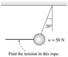 Ball pulled by rope at 20 degree angle