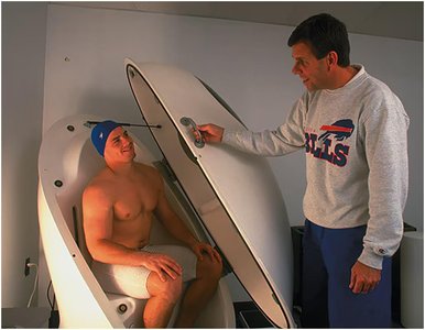 Block floating in water, showing densities