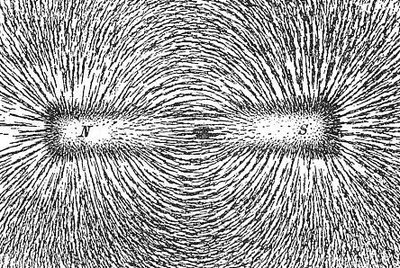 Iron filings showing magnetic field lines