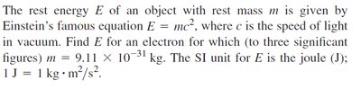 Rest energy calculation setup for an electron