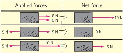 Diagram showing applied forces and net force on an object