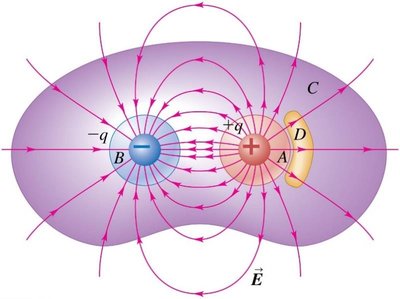 Electric field lines for a system with both positive and negative charges, showing flux through different surfaces.