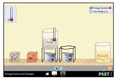 PhET simulation of heating and cooling water