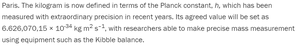 Text describing kilogram definition via Planck constant