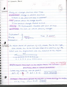 Handwritten notes on displacement and position