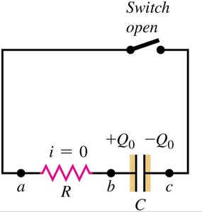 RC circuit with switch open, charged capacitor