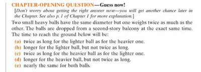 Chapter-opening question about free fall