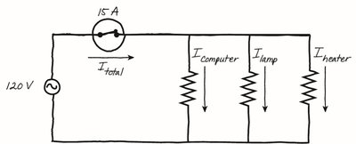 Parallel circuit with labeled device currents