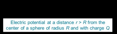 Electric potential at a distance r > R from the center of a sphere of radius R and with charge Q