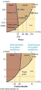 Phase diagrams for water and carbon dioxide