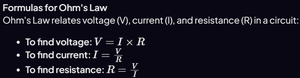 Formulas for Ohm's Law.