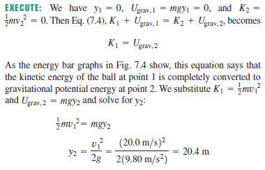 Calculation for height reached by ball using energy conservation