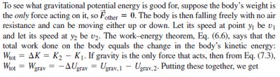 Text explaining work-energy theorem for gravity