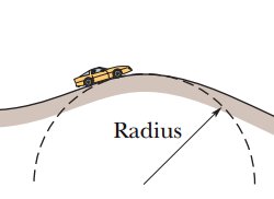 Car driving over a semicircular hill with radius indicated