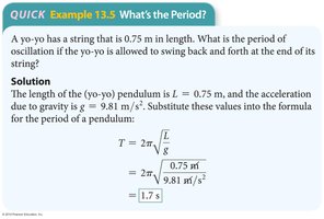 Example calculation of period for pendulum