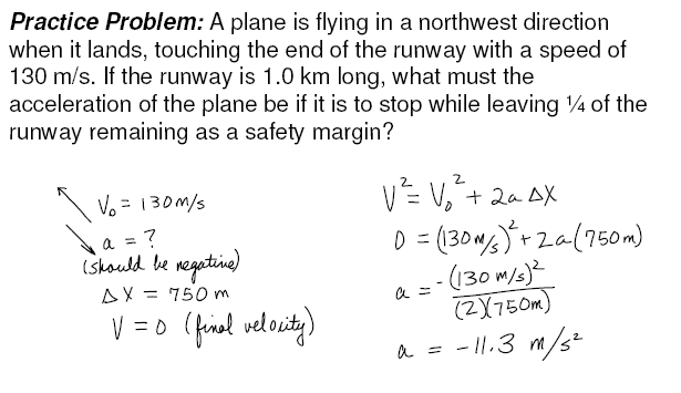 Kinematics problem: Plane stopping on runway