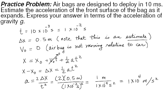 Kinematics problem: Airbag acceleration calculation