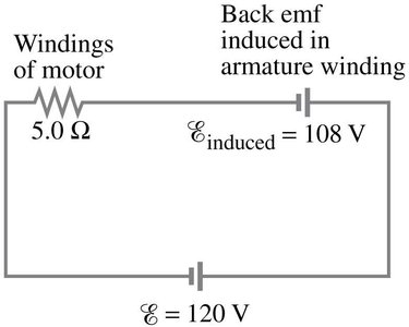 Back emf in motor circuit