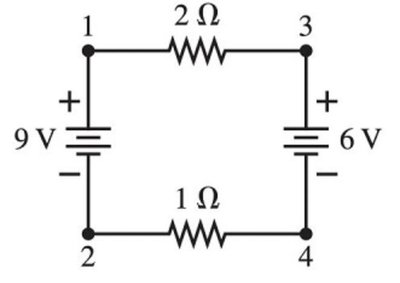 Example circuit with two batteries and two resistors