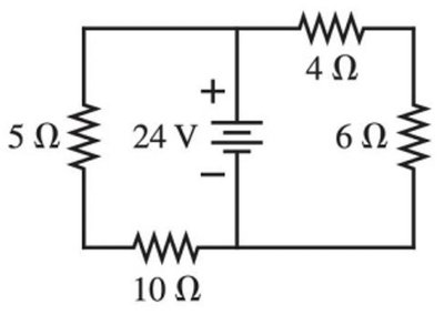 Example circuit with four resistors and battery