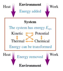 Energy transfer diagram showing system, environment, and energy forms