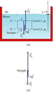 Diagram showing pressure at different depths in a fluid