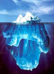 Photograph of an iceberg showing the visible and submerged portions