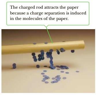Charged rod attracts paper due to induced charge separation